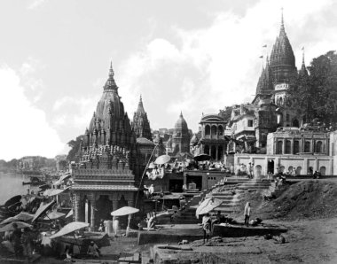 Ghat banaras, Varanasi, uttar pradesh, Hindistan ve Asya 'nın eski klasik fener kaydırağı 