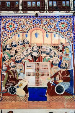 Poddar Haveli Müzesi 'ndeki duvar freskleri; Nawlgarh; Rajasthan; Hindistan