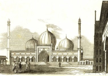 Jumma Camii, Delhi, Hindistan, Klasik Renksiz Lithograf