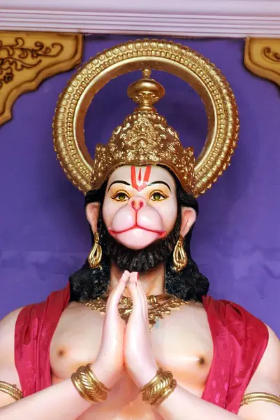 stock image Lord Hanuman ; monkey god in Namaskara pose in pandal ; Ganesh Ganapati festival ; Guruji Talim Mandal ; Ganapati Chowk ; Third in honour at Pune ; Maharashtra ; India