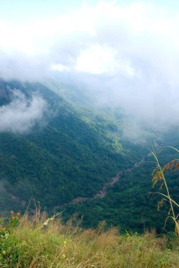 Yedi kız kardeşin düştüğü yeşil vadi manzarası, Cherrapunji, Shillong, Meghalaya, Hindistan 