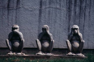 Sabarmati Ashram, Ahmedabad, Gujarat, Hindistan 'da Üç Bilge Maymun  