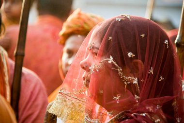 Lathmar holi festivali mathura uttar pradesh, Hindistan, Asya 