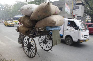 Batı Bengal Hindistan 'da el arabası taşıyıcısı.