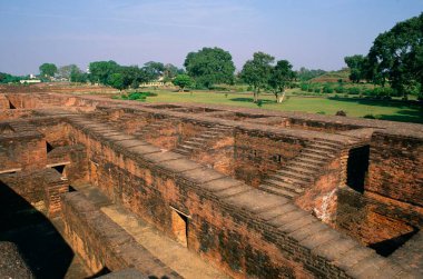 Manastırın havadan görünüşü, Nalanda Üniversitesi kompleksi, Nalanda, Bihar, Hindistan