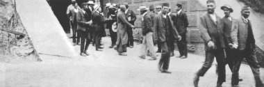 Passive resisters getting released from Johannesburg Fort Prison, South Africa, January 1908. For Mahatma Gandhi, who can be seen third from left, it was his first imprisonment. clipart