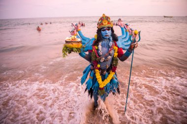 Kadın kıyafetleri Hindu Tanrıçası Kali, Tamil Nadu, Hindistan, Asya
