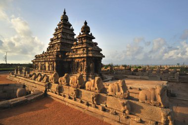 Sahil tapınağı, Mamallapuram, Mahabalipuram, Chengalpattu, Tamil Nadu, Hindistan, Asya