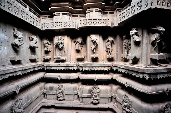 stock image Damaged relief sculptures on bhuleshwar temple at yawat, pune, Maharashtra, India, Asia.