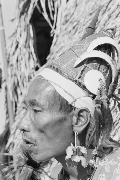 stock image Member of Wancho tribe wearing tribal headgear, Lohit district, Arunachal Pradesh, India   