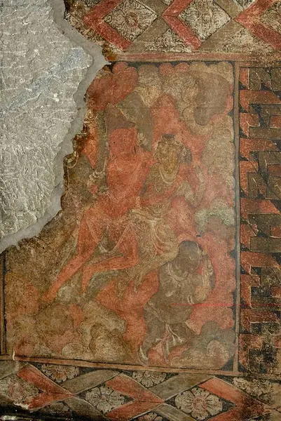 stock image Fresco in cave no 32, Ellora, district Aurangabad, Maharashtra, India 