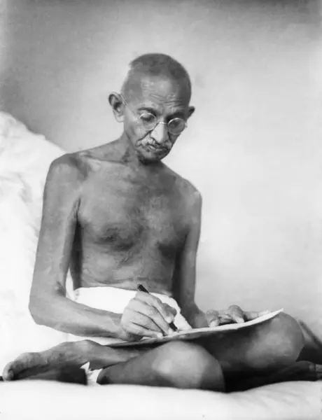 stock image Mahatma Gandhi writing at Birla House, Mumbai, August 1942, India  