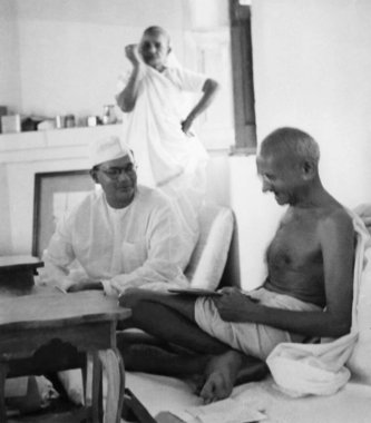 Mahatma Gandhi ile Subhash Chandra Bose ve Kasturba Gandhi Birla House, Yeni Delhi, 1938, Hindistan  