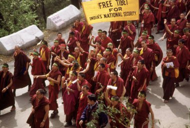 protest rally of tibetans monks, free tibet day 10th march, dharmshala, himachal pradesh, india  clipart