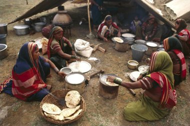 pandharpur yatra, women preparing meals for pilgrims at pandharpur, maharashtra, india  clipart