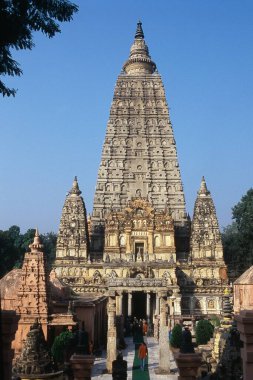 Mahabodhi Tapınağı Cephesi, Bodh Gaya, Bihar, Hindistan, Asya