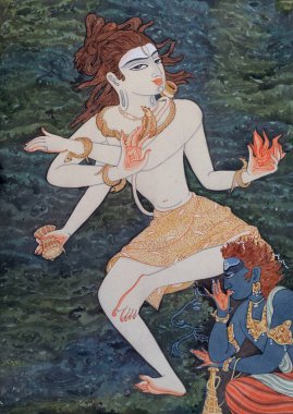 Hinduizm, hindu sanatı, himalaya akademi sanatı, din, maneviyat, sanatçı S. Rajam, şiva, tanrı, nataraja, bir asura önünde şiva dansı.