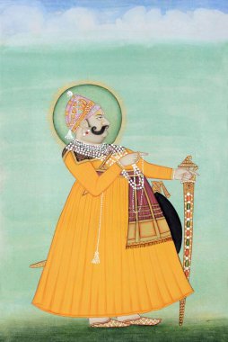 Miniature painting of Maharaja Sawai Madho Singh Jaipur clipart