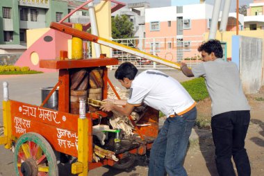 Makineyle şeker kamışı yapan adam; Nasik; Maharashtra 