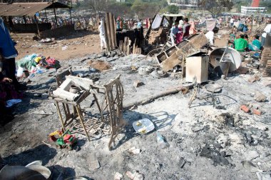 Kenar mahalle yangını, damu nagar, kandivali, mumbai, maharashtra, Hindistan, Asya 
