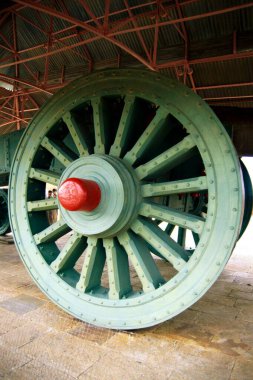 Close_up of wheel of worlds biggest cannon in Jaigarh fort , Jaipur , Rajasthan , India  clipart