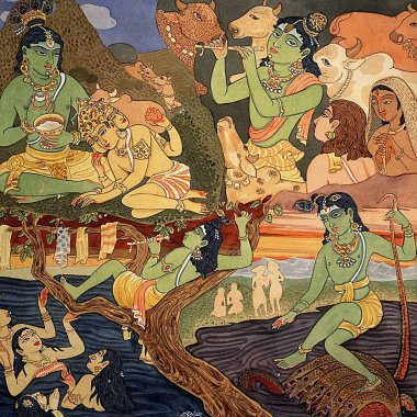 Hinduizm, hindu sanatı, himalaya akademi sanatı, din, maneviyat, sanatçı S. Rajam, rama, avatar, vishnu, brahma, inekler, krishna, gopis, ananta, sesha, Hint sanatı, Hindu sanatı, sanat, din, Hindu inancı, Hindu dini.