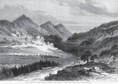 Kuzey batı ve Kashmir, Punjab sınırındaki kampanya, tarım kampı, uzaktaki Soosal geçiş, Jammu & Kashmir, Hindistan 