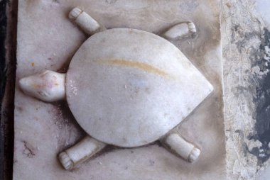 Aerial view of tortoise of marble stone at the entrance of Kapardikeshwar temple at Otur ; Taluka Junnar ; District Pune ; Maharashtra ; India clipart