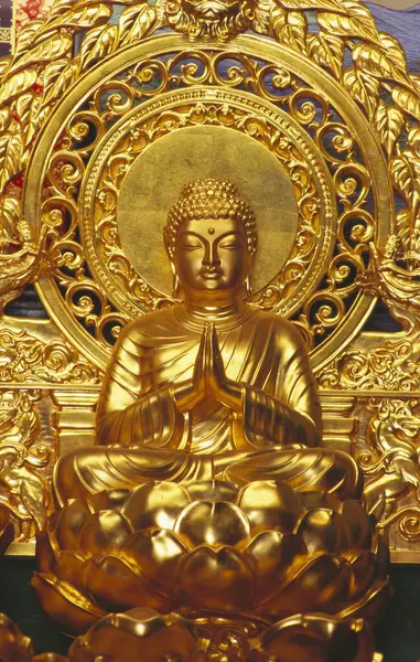 stock image Golden statue of Buddha at Shanti Stupa , Leh , Ladakh , Jammu and Kashmir , India