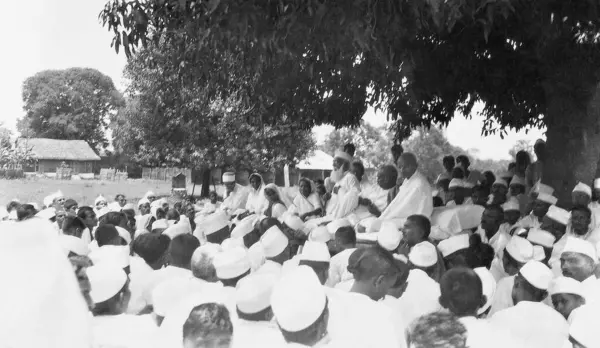 stock image Mahatma Gandhi at an evening meeting during the salt march, March 1930   