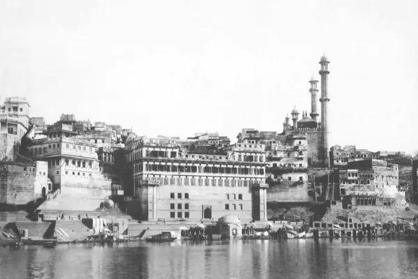 stock image Vintage Photo of Temple and Mosque, Banaras, Varanasi, Uttar Pradesh, Asia, India, 1910 