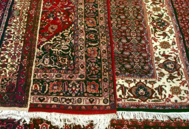 Bhadohi, Banaras, Uttar Pradesh, Hindistan 'daki halı desenleri.