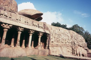 Krishna mandala ve Arjuna 'nın kefareti, Mamallapuram, Tamil Nadu, Hindistan, Asya 