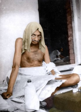 Mahatma Gandhi okuyor, Hindistan, Asya, 1940 