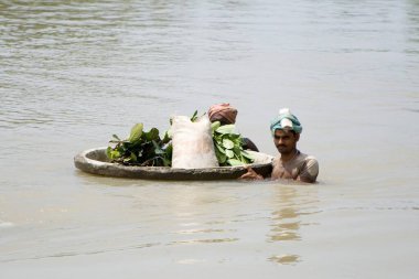 Kosi river flood in year 2008 which mostly made suffered below poverty line people in Purniya district ; Bihar ; India clipart