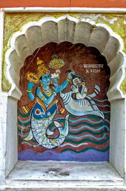 matsya god painting on temple, Maharashtra, India, Asia   clipart