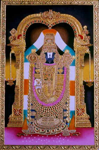 stock image miniature painting of lord tirupati balaji ; india