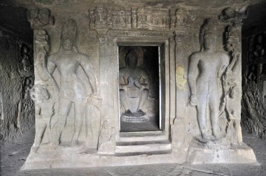 Giriş kapısı, Budist vihara, kaya oyuğu mağaralar, aurangabad, maharashtra, Hindistan