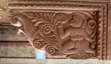 Wood carving subject hanuman at Kunkeshvar temple ; Taluka Devgadh ; District Sindhudurga ; Maharashtra ; India clipart