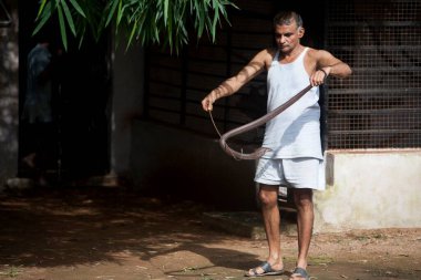 Dr Prakash amte with snake, nagpur, maharashtra, lndia, asia 
