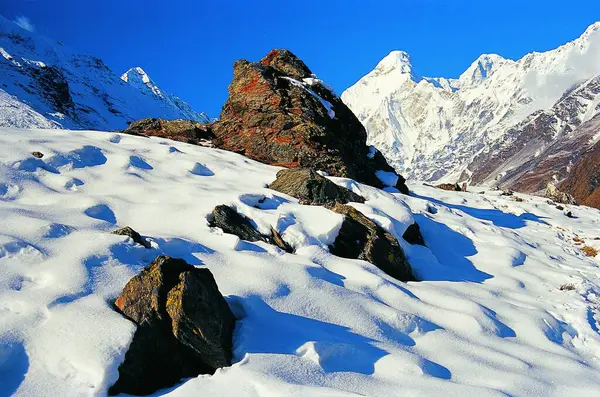 stock image Nandadevi and Nandadevi as seen from Pachhu Glacier, Uttarakhand, India, Asia