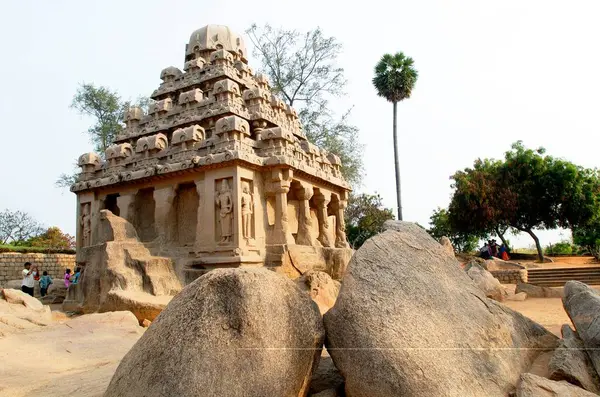 stock image Five Rathas Pancha Rathas temple created in 7th century ; Mahabalipuram Mamallapuram ; Tamil Nadu ; India