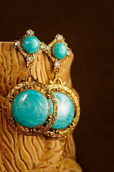 Handmade indian turquoise gold earrings, Indian Traditional jewelry