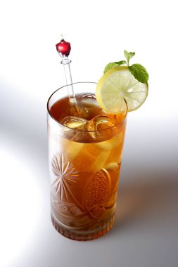 Drinks , Cold drink Iced tea with lemon slice and mint leaves clipart