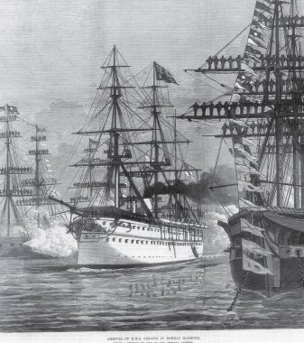 Bombay Limanı, Bombay Bombay, Mumbai, Maharashtra, Hindistan 'da HMS Serapis' in Geldiği Tur Krallığı 