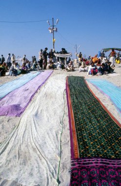 Clothes drying at kumbh mela festival, Allahabad, uttar pradesh, india, asia  clipart