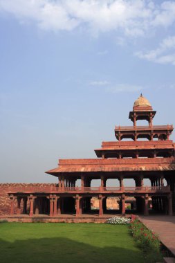 Panch Mahal in Fatehpur Sikri 16. yüzyılın ikinci yarısında kırmızı kumtaşından yapılmış; Babür İmparatorluğu 'nun başkenti Agra; Uttar Pradesh; Hindistan UNESCO Dünya Mirası Bölgesi