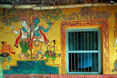 Duvar resmi; Raghurajpur Puri; Orissa; Hindistan yakınlarındaki bir sanat ve zanaat köyü.