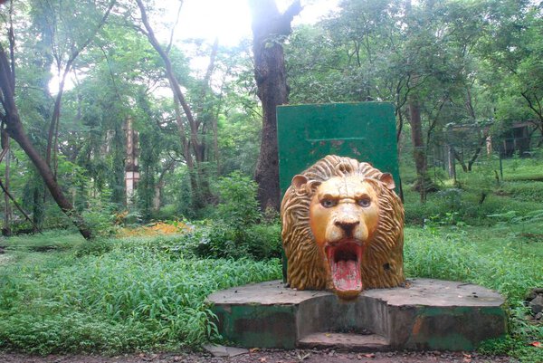 Sculpture, lions face at Sanjay Gandhi National Park, Borivali, Bombay Mumbai, Maharashtra, India 