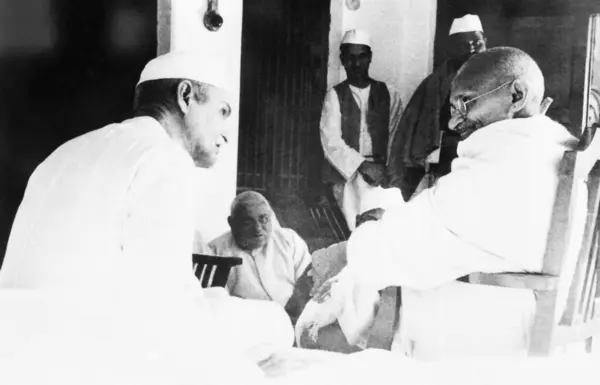 stock image Mahatma Gandhi talking to Madan Mohan Malaviya , Varanasi , 1942 , India 